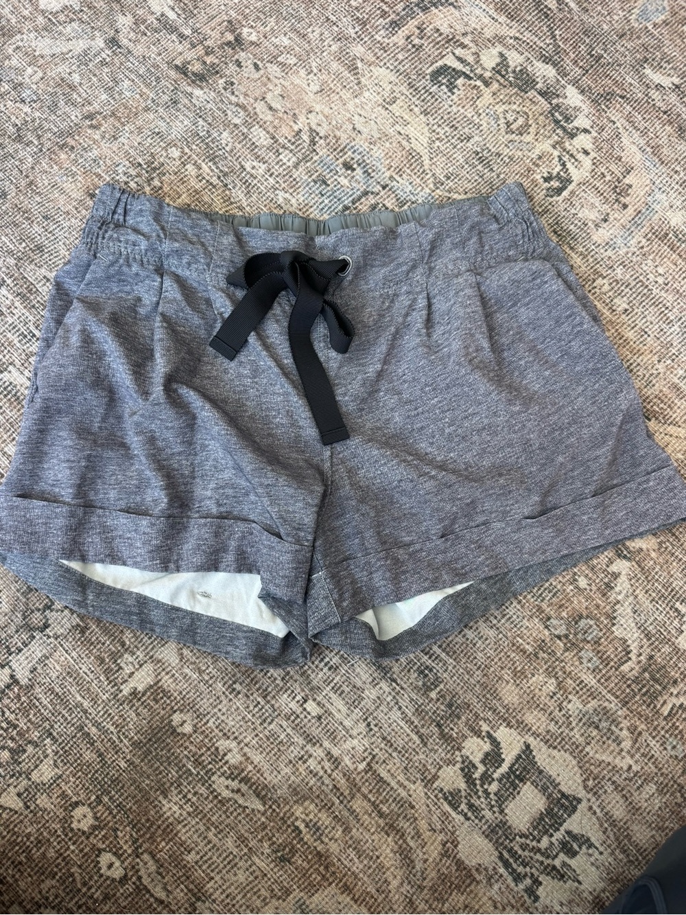 lululemon athletica Gray Heather Pull-On Athletic Shorts with Black Drawstring